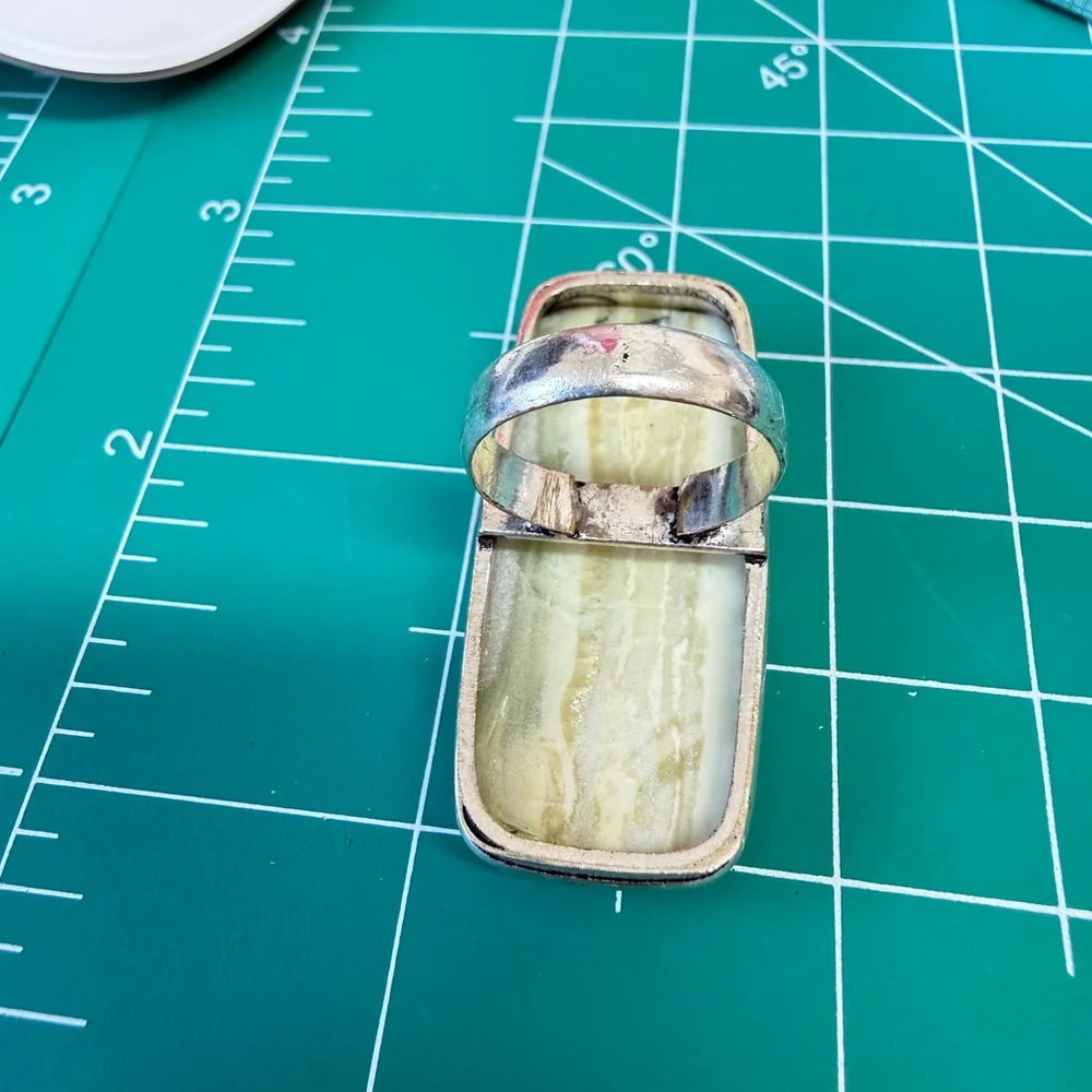Hand Crafted Silver Plated Green Serpentine Statement Ring Size‎ 6 Gift Box - Picture 6 of 8
